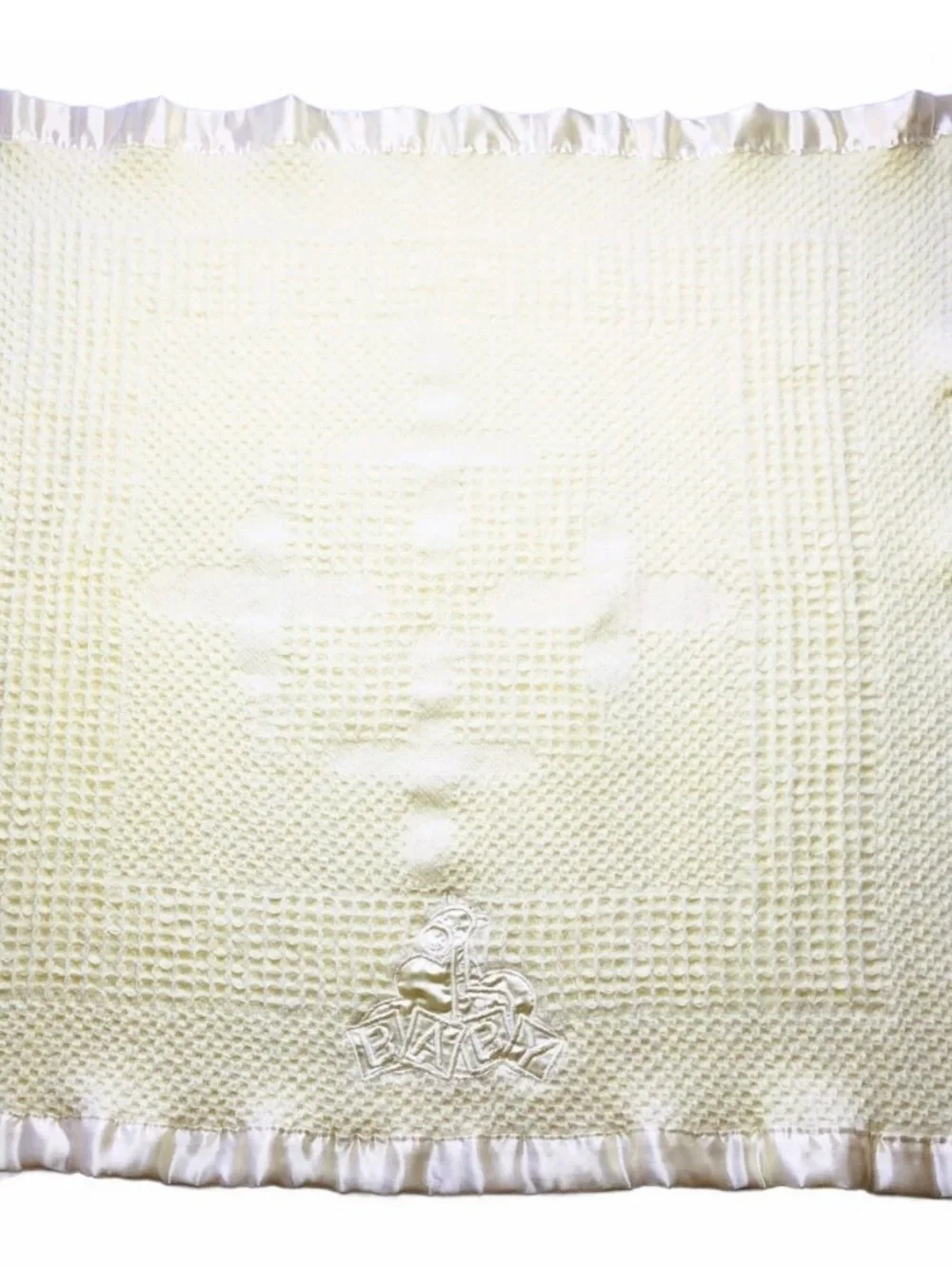 Kidget Thermal Baby Blanket Giraffe w. Satin Trim Yellow Unisex Vintage Babycore